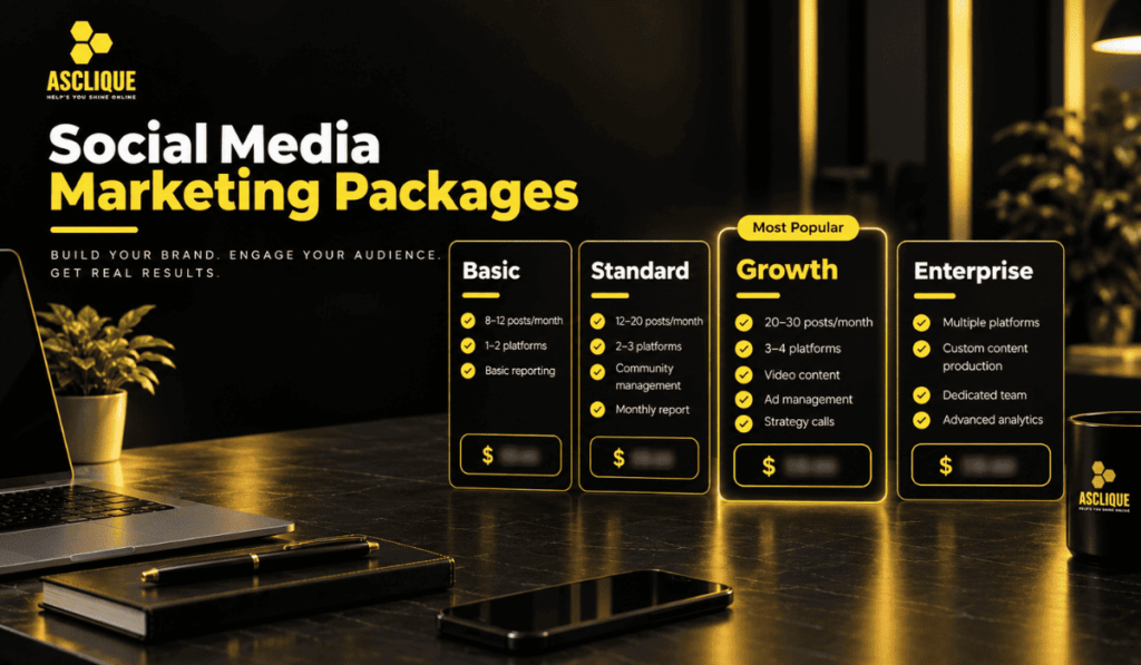 Social media marketing packages — what's included and what they cost.