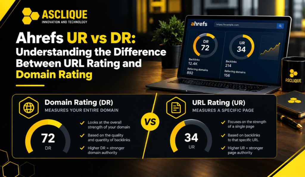 Ahrefs UR vs DR — the difference between URL Rating and Domain Rating explained.