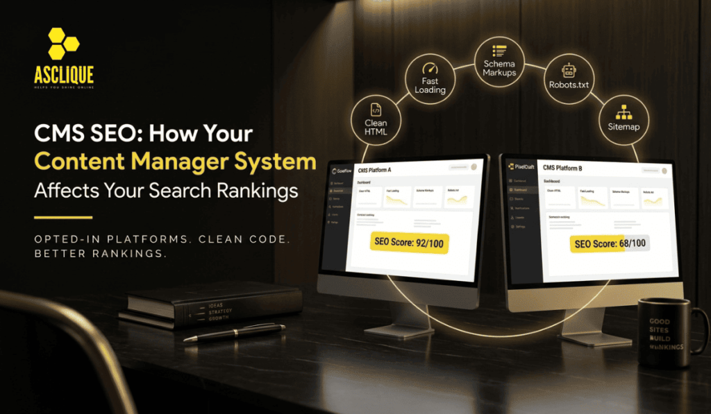 CMS SEO comparison — how WordPress, Shopify, Squarespace, and Webflow affect search rankings.