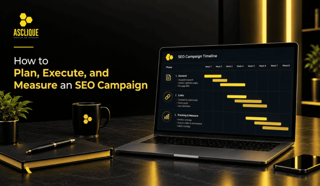 SEO campaign strategy—step-by-step planning process from goal setting to reporting.